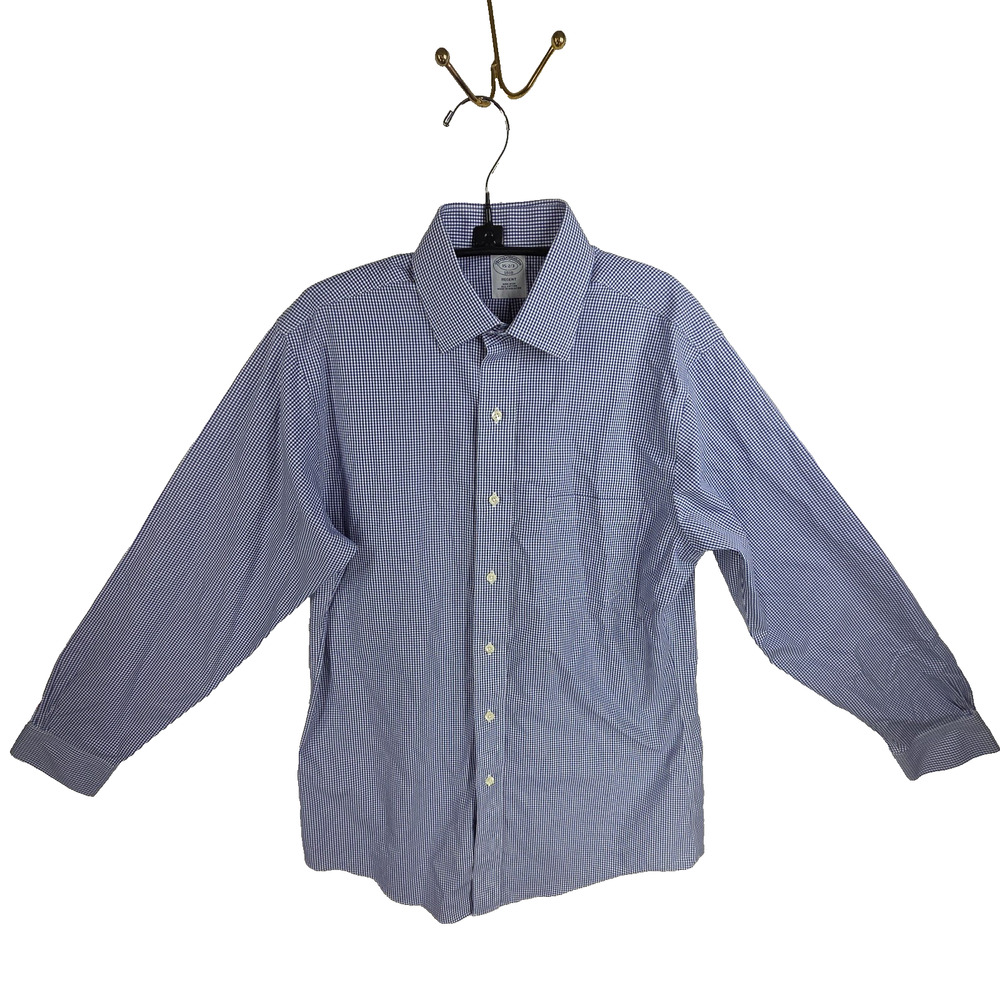 Brooks Brothers Shirt Mens 15 2/3 Blue Cotton Stretch Button Down Non Iron Work